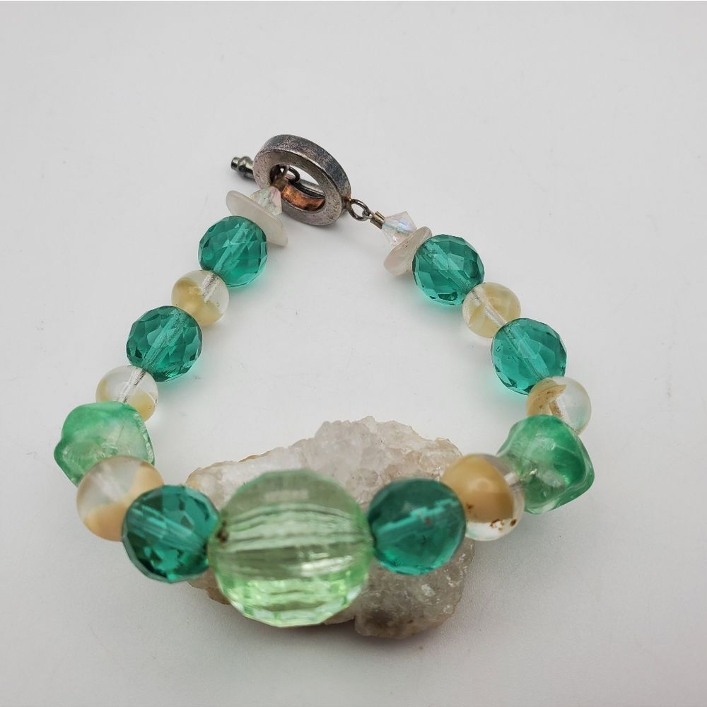 Sterling silver aqua green abyss bracelet B1425‎